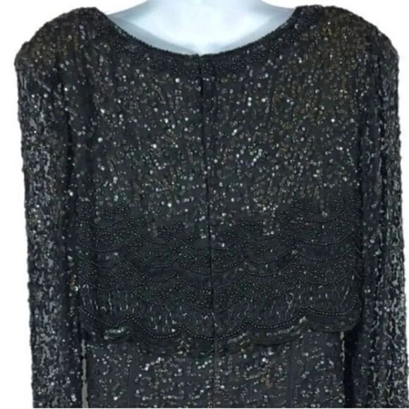 Vintage Lawrence Kazar 100% Silk Beaded and Sequin Evening Gown in Black Size XL - Picture 6 of 10
